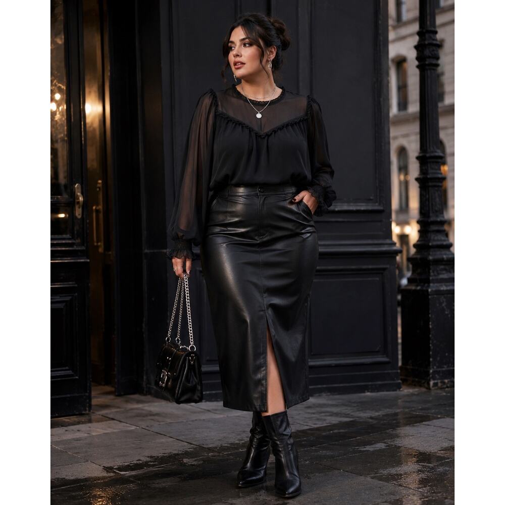 Torrid Size 2 2X Black Sheer Ruffle Blouse NWT Romantic Goth